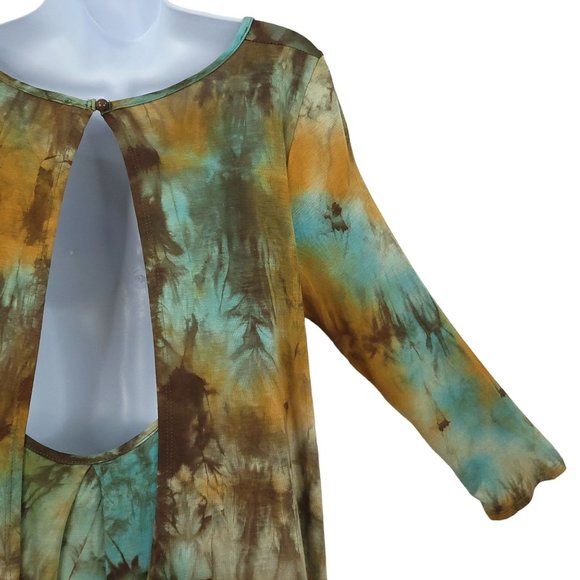 Andree by Unit Top Open Back Womens Size M Long Sleeve Green Brown Pullover - Picture 10 of 14